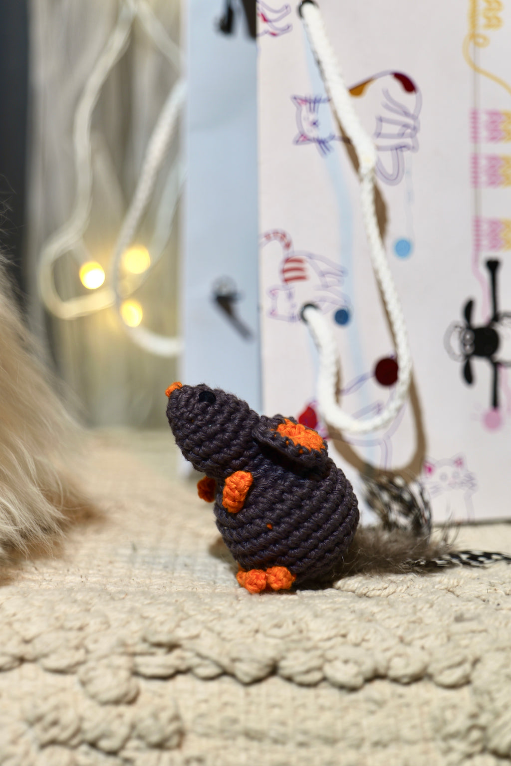 Catnip Mouse Toy – Handmade Crochet Mouse with Fur Tail