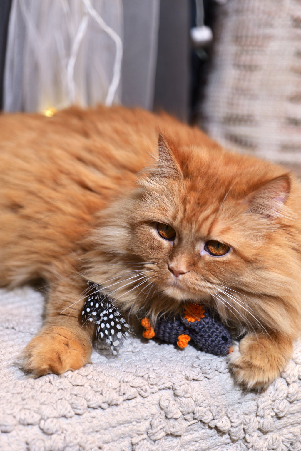 Catnip Mouse Toy – Handmade Crochet Mouse with Fur Tail