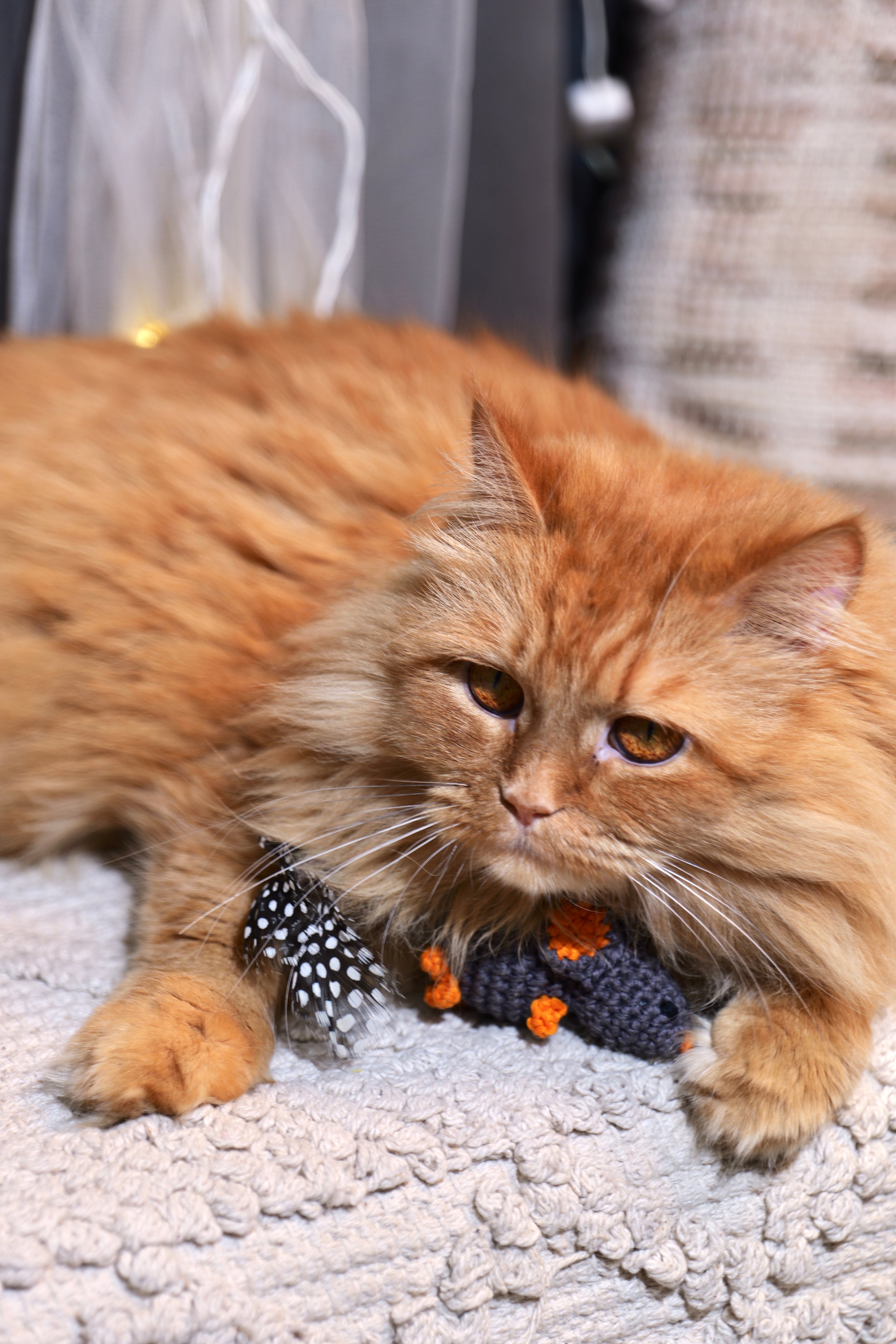 Catnip Mouse Toy – Handmade Crochet Mouse with Fur Tail